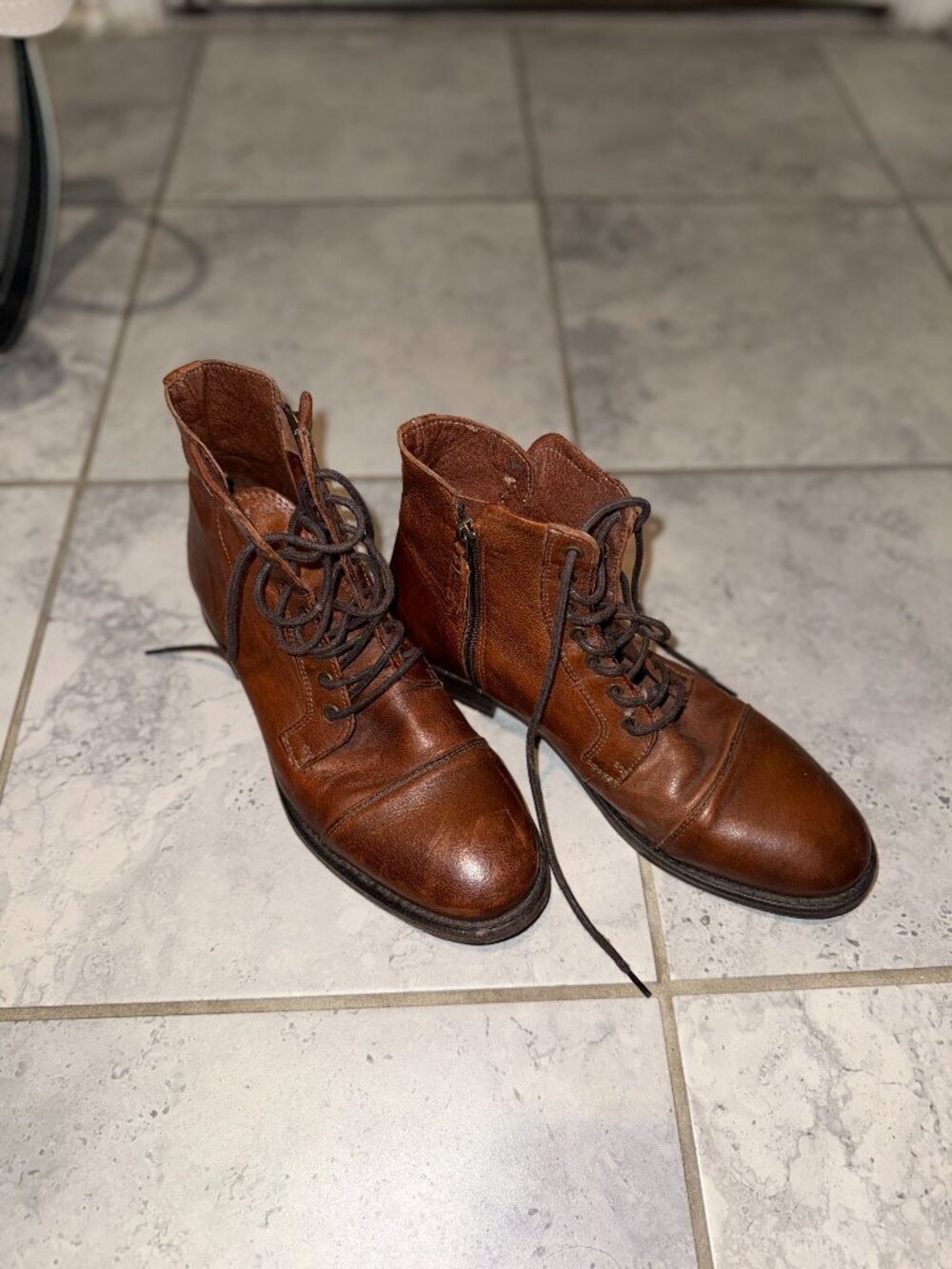 Aldo Men's Brown Leather Cap Toe Lace-Up Boots Size 8